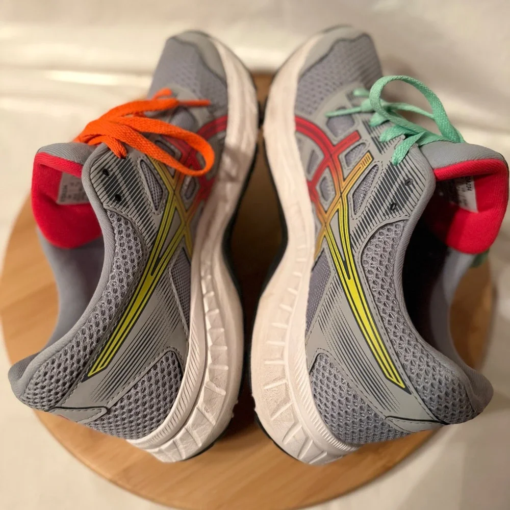 Asics Gel-Contend 5 Womens Running Shoes Grey Neon Orange Mint 1012A234 Size 7.5